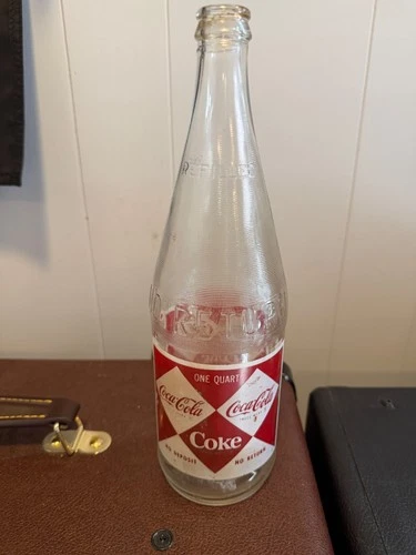Rare Vintage PAINTED Label 1960's Coca-Cola Coke Diamond Logo Bottle -Two Labels