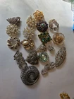 Vintage Rhinestone Brooch Lot Gold Tone Crystal Floral Costume Jewelry Mixed