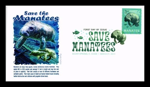US COVER SAVE THE MANATEES FIRST DAY ISSUE PANDA CACHET PICTORIAL CANCEL