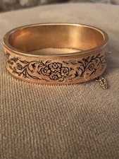 Antique Hayward Child's Gold Filled Hinged Etched Bangle. Signed 1873.