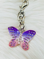 Pink Purple Ombre Butterfly Keychain Purse Charm Bag Crystal Bling Rhinestone