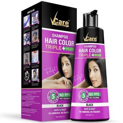 VCare Shampoo Hair Color Triple Plus,180ml for UNISEX | 100% grey Coverage