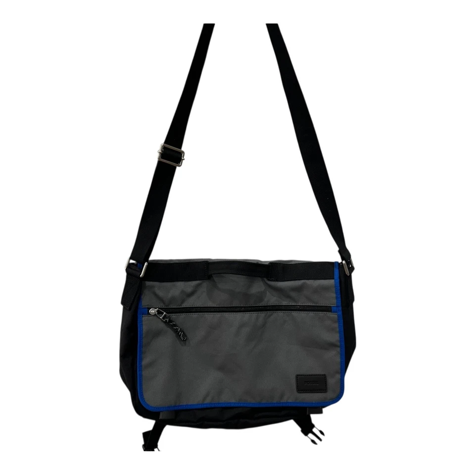 Bolso Mensajero Fossil Travis Gris Negro con Borde Azul Bolsos de Hombro Trabajo Escuela Foto 3 de 4