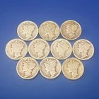 Lot Of 10 - 1910’s Mercury Dimes 90% Silver U.S. 10 Cents Coins (As Shown)