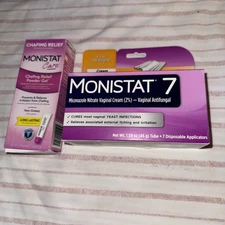 (1)Monistat 7-Day Treatment Cream 1.59oz. - (1) Monistat Chafing Relief Exp 2026