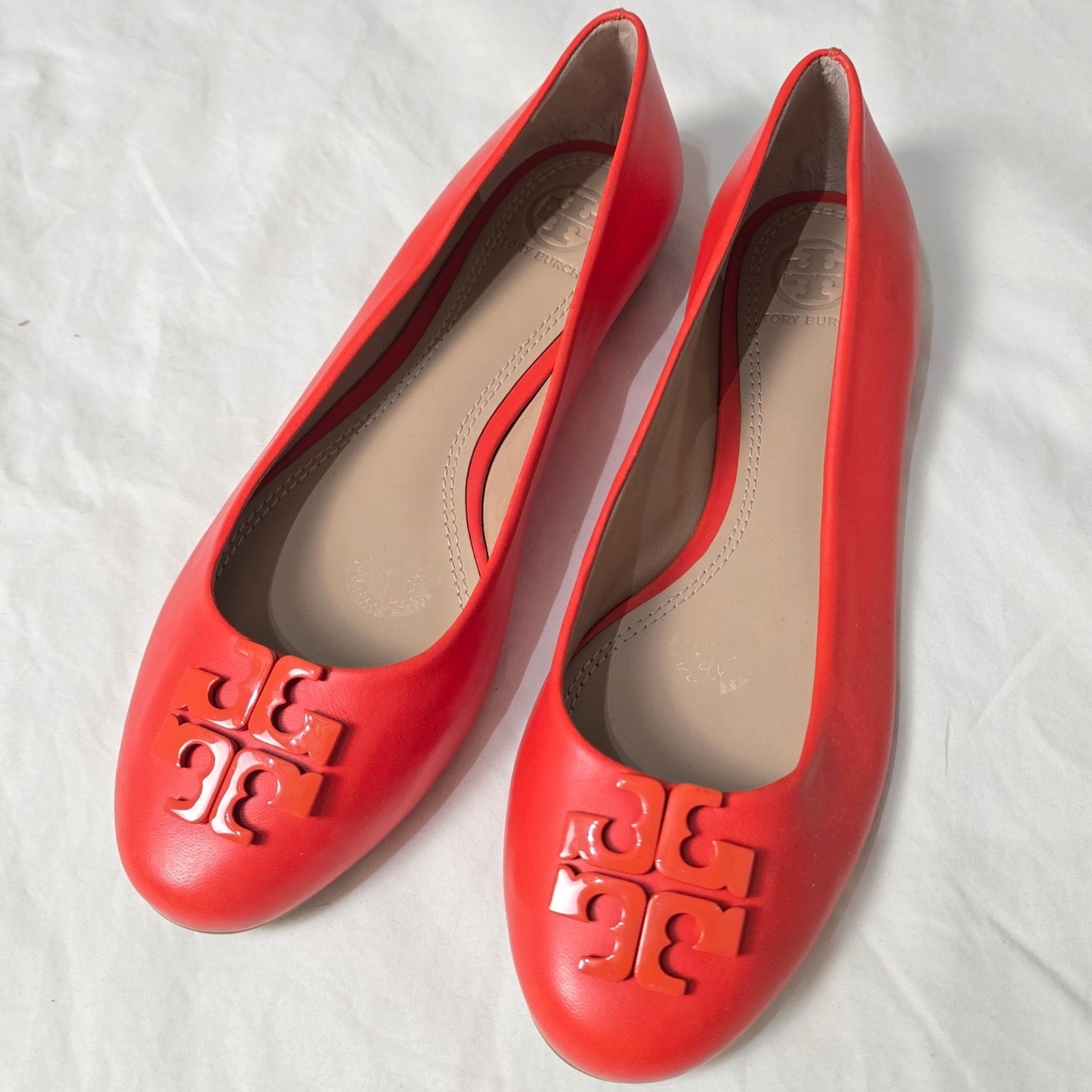 Tory Burch Womens Size 8 Lowell 2 Leather Ballet Orange Red Flats Mestico Samba