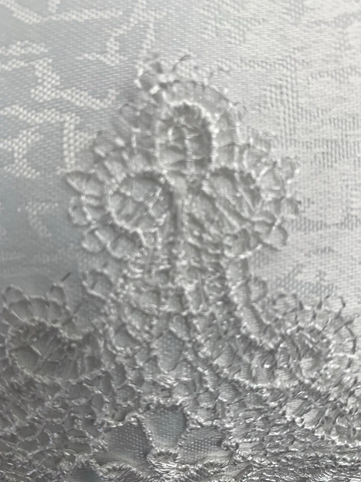 Luxury Cushion Cover Macrammie Lace Damask Weave White Square 16 x 16 inch  - Image 2 of 4