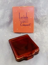 Vintage MCM Lucinda of Hollywood Amber Lucite Compact Foldable BOXED