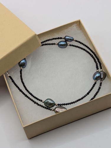 Freshwater Pearl and Black Spinel Necklace with Silver Clasp - Picture 4 of 4