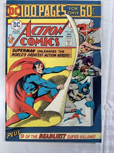 Lote de 3 cómics de acción #443.449 (1975), 500 (1979) bronce bien 6,0 DC #RN - Imagen 2 de 19