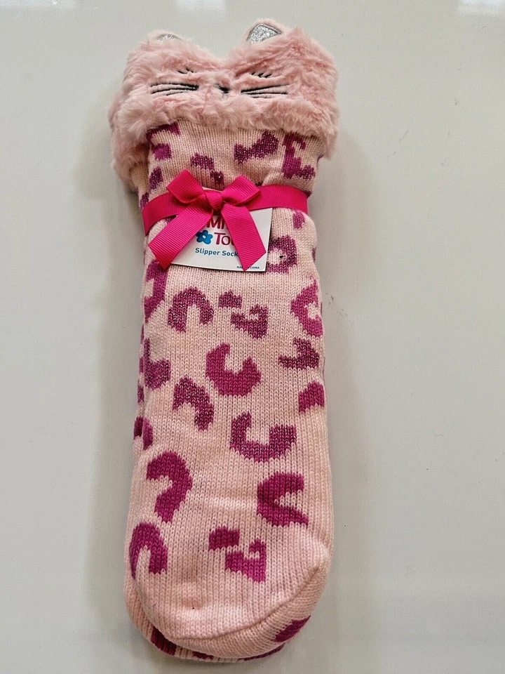LIMITED TOO Niñas Zapatilla Calcetines Rosa Acrílico Vellón Forrado Gato Brillo Talla Única Foto 2 de 4