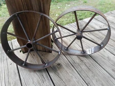 2) 12" steel ornamental Iron Wagon Wheel western rustic art cart Barbecue pit 
