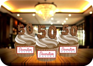 50th Leopard Print 12 Edible Standup Cake Toppers Birthday