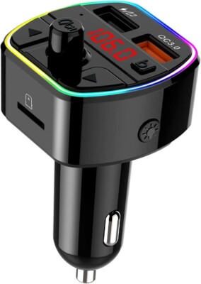 Bluetooth 5.0 FM Transmitter für Auto, RGB LED Ringlicht Wireless Audio Adapter