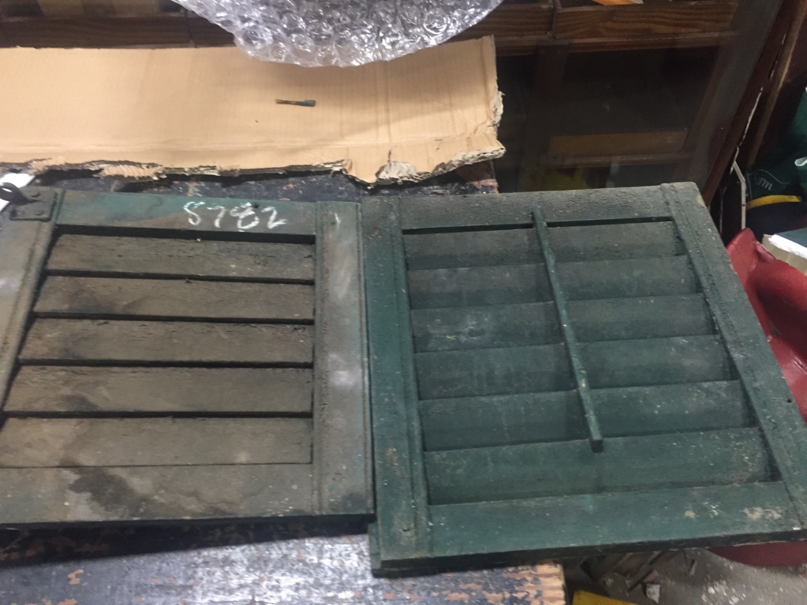SET of 2 victorian ERA louvered gable end vent shutters old GREEN 16x16