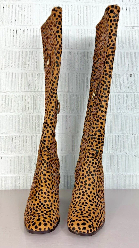 Diane фон Furstenberg Yvonne коричневый пони ботинки каблук размер 6 М животное молнии золото - Изображение 3 из 4