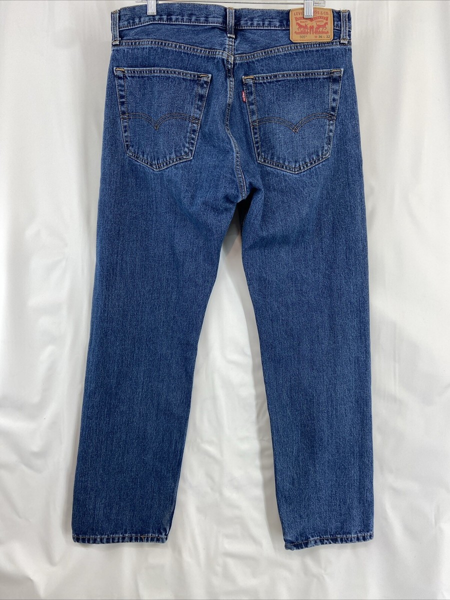Levis 505 36x32 Regular Fit Men's Blue Denim Jeans Made in