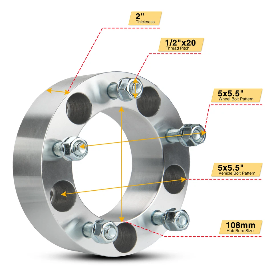4Pcs 2" Inch 5x5.5 to 5x5.5 Wheel Spacers 1/2x20 For Jeep CJ3 CJ6 Ford Dodge - Image 2 of 4