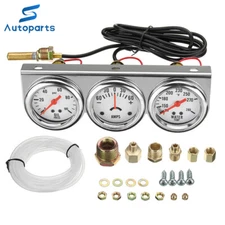2"52mm Oil Pressure Amp Meter Water Temp Triple Gauge 3 in 1 Set Chrome Gauges