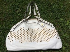 Via Spiga Spoleto White Genuine Leather Studded Satchel Shoulder Handbag