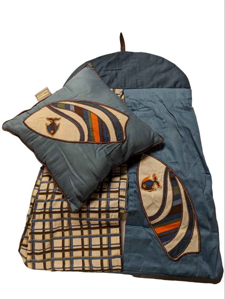 Bebé Niño 7 piezas. Juego de Cama Cuna Sweet Jojo Design Surf Azul Marrón Playa Hawaiana Foto 3 de 4