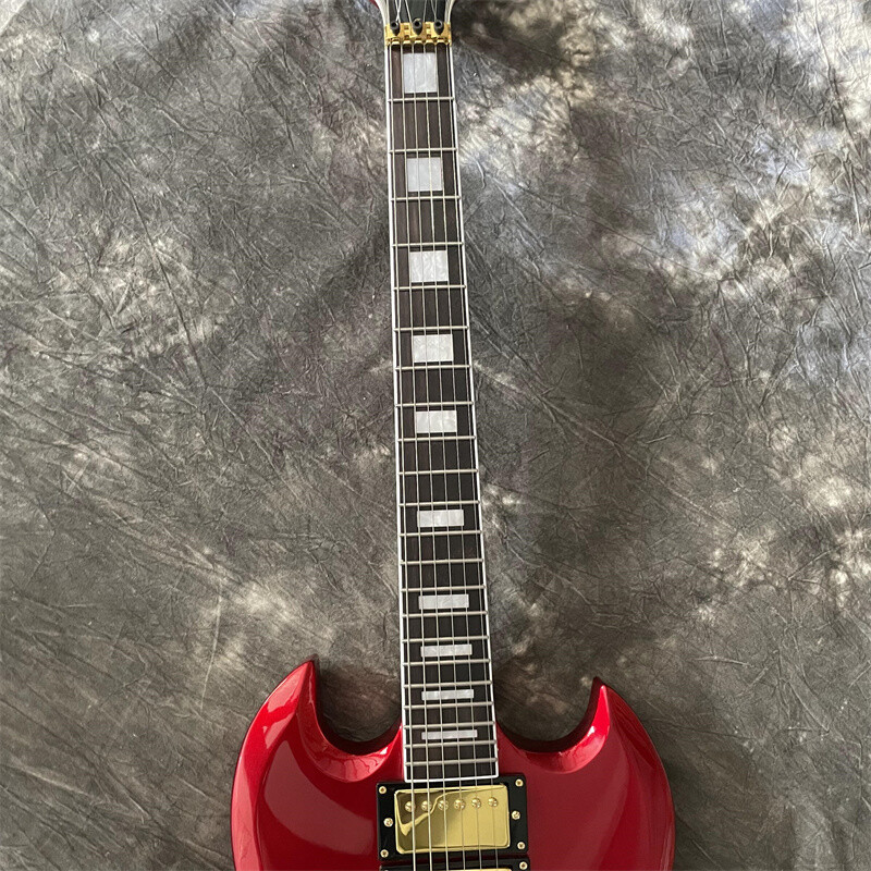 Metallic Red Top 6 String Electric Guitar Solid Body Gold H-H-H