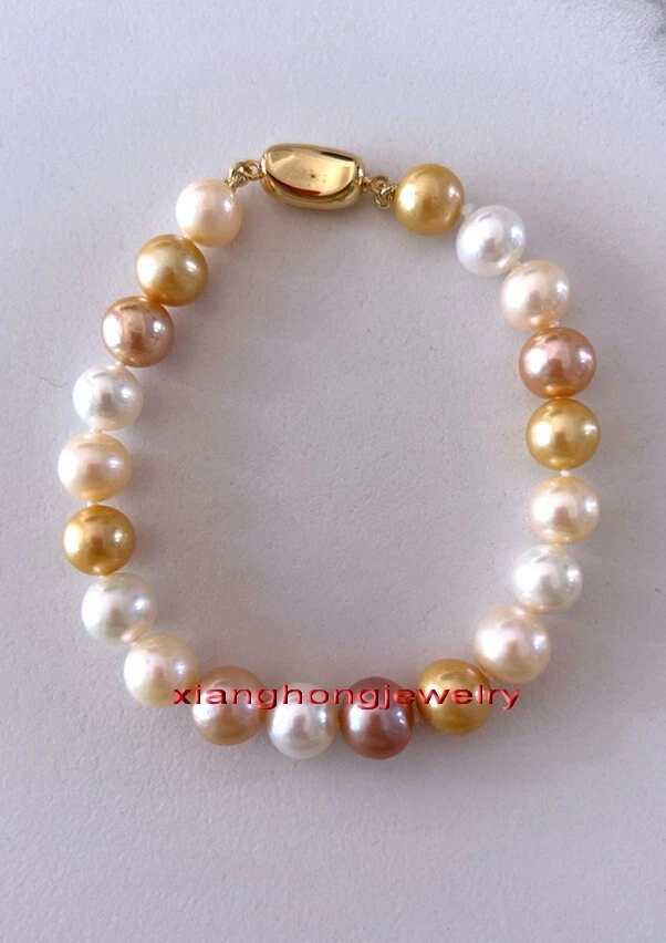 AAAAA 7.5"10-11mm REAL MAR DEL SUR BLANCO ROSA DORADO Pulsera Perla Multicolor 14K Foto 3 de 4