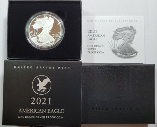 2021-S $1 Proof Type-2 American Silver Eagle Coin US Mint Box COA in OGP 21EMN  - Picture 1 of 2