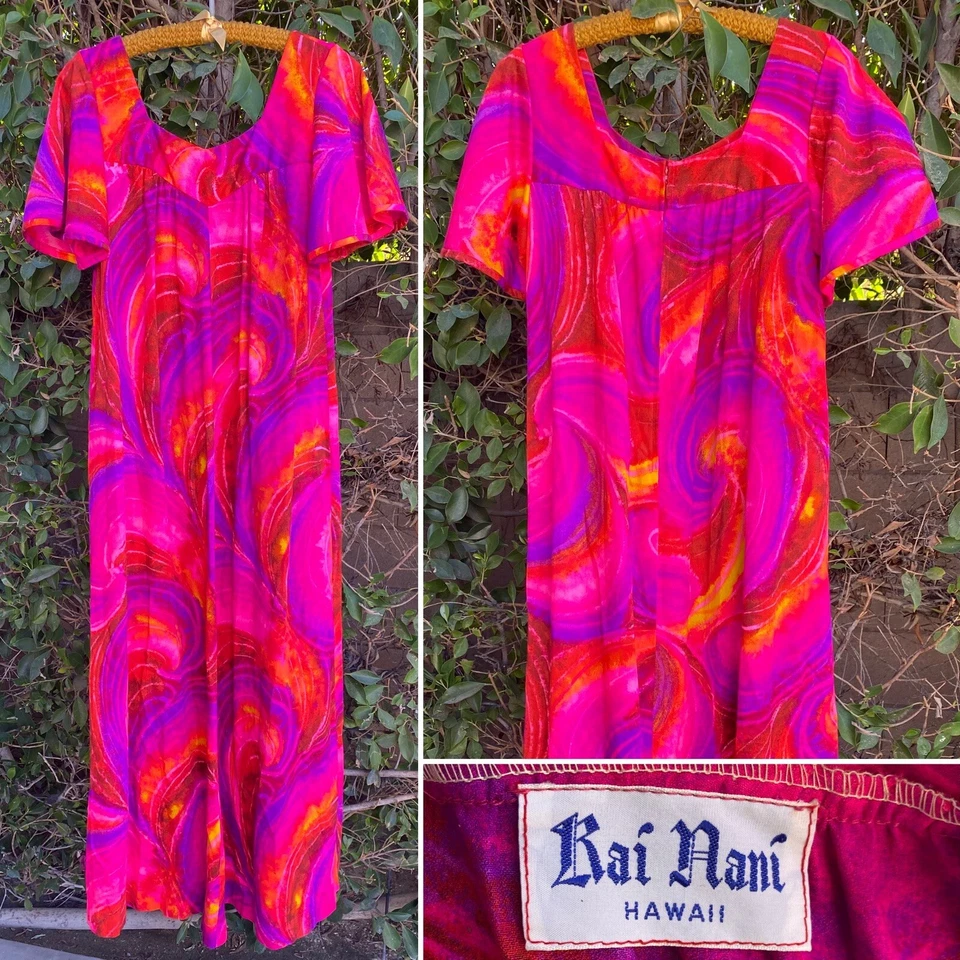Vestido Hawaiano Vintage Rai Nani Muumuu Maxi Colorido Acrílico Tiki Aloha Mumu Foto 2 de 4