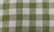 French Vintage 100% Linen Fabric Gingham Check Green Curtain Blind Upholstery
