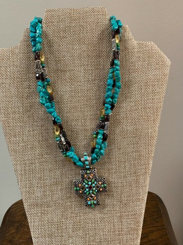 Turquoise & Sterling Silver Cross Necklace