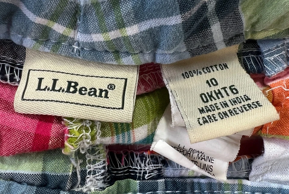 LL Bean девочек размер 10 красный зеленый синий клетку шорты регулируемая талия Kids EUC - Изображение 3 из 4