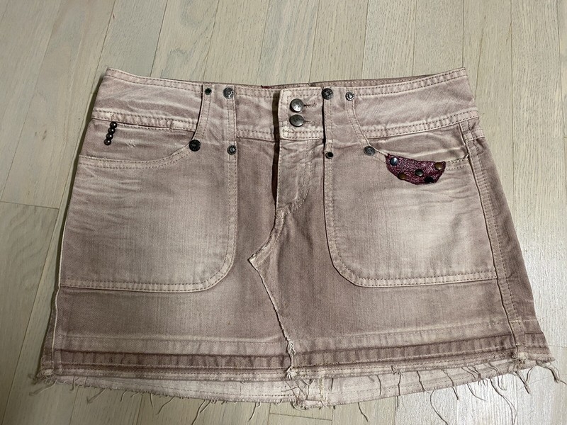 REPLAY Distress Fade Denim Jean Micro Mini Skirt  zip pockets sz 27