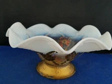 GOOFUS GLASS  Ruffled  Candy Bowl  Plate Compote    8 1/4"d 3 3/4"h
