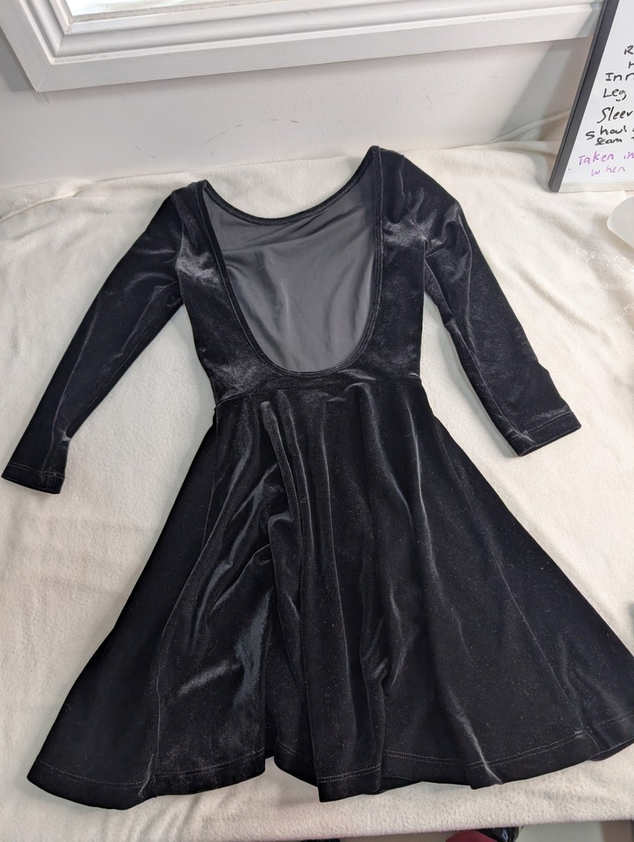 American Apparel Black Velvet Skater Dress S - Low Back Long Sleeve Made in  USA | eBay