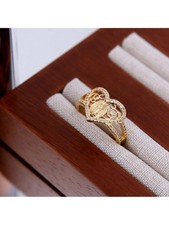 Adjustable Gold Plated Virgin Mary Heart Ring Style3 With Cubic Zirconia