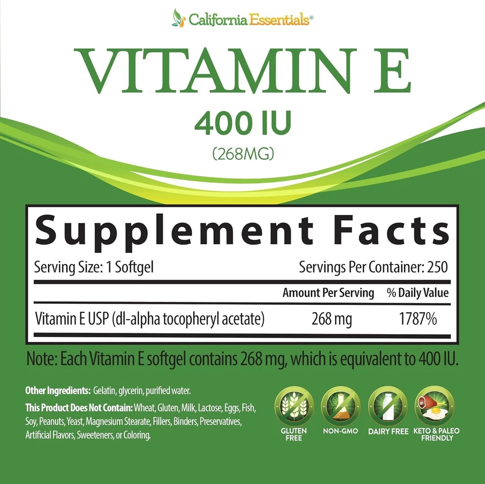 400iu VITAMIN E (E400)-SKIN-ANTI AGING-INFLAMMATION SUPPORT-EYECARE-CHOOSE SIZE - Image 4 of 4