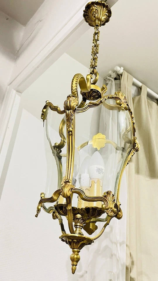 Importante lanterne en bronze style Louis XV en Très bon État  verres galbés - Photo 3/4