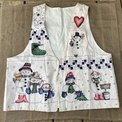 Vtg Snowman Christmas Vest Women L XL Dianna Marcum for Marcus Brothers Handmade