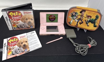 Nintendo DS Lite Pink Handheld Console USG-001 OEM USG-002 Charger, Game, & Case