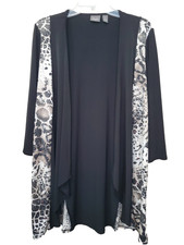 Chico's Travelers Black Sequined Animal Pieced Open Front Jacket Size 1 Medium