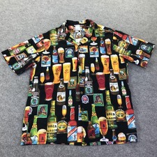 Hilo Hattie Shirt Mens Large Multicolor Beer Hawaiian Button Up Casual Tropical