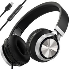 USB C Headphones with Mic and Volume Control, Over Ear Stereo Headsets for iP...