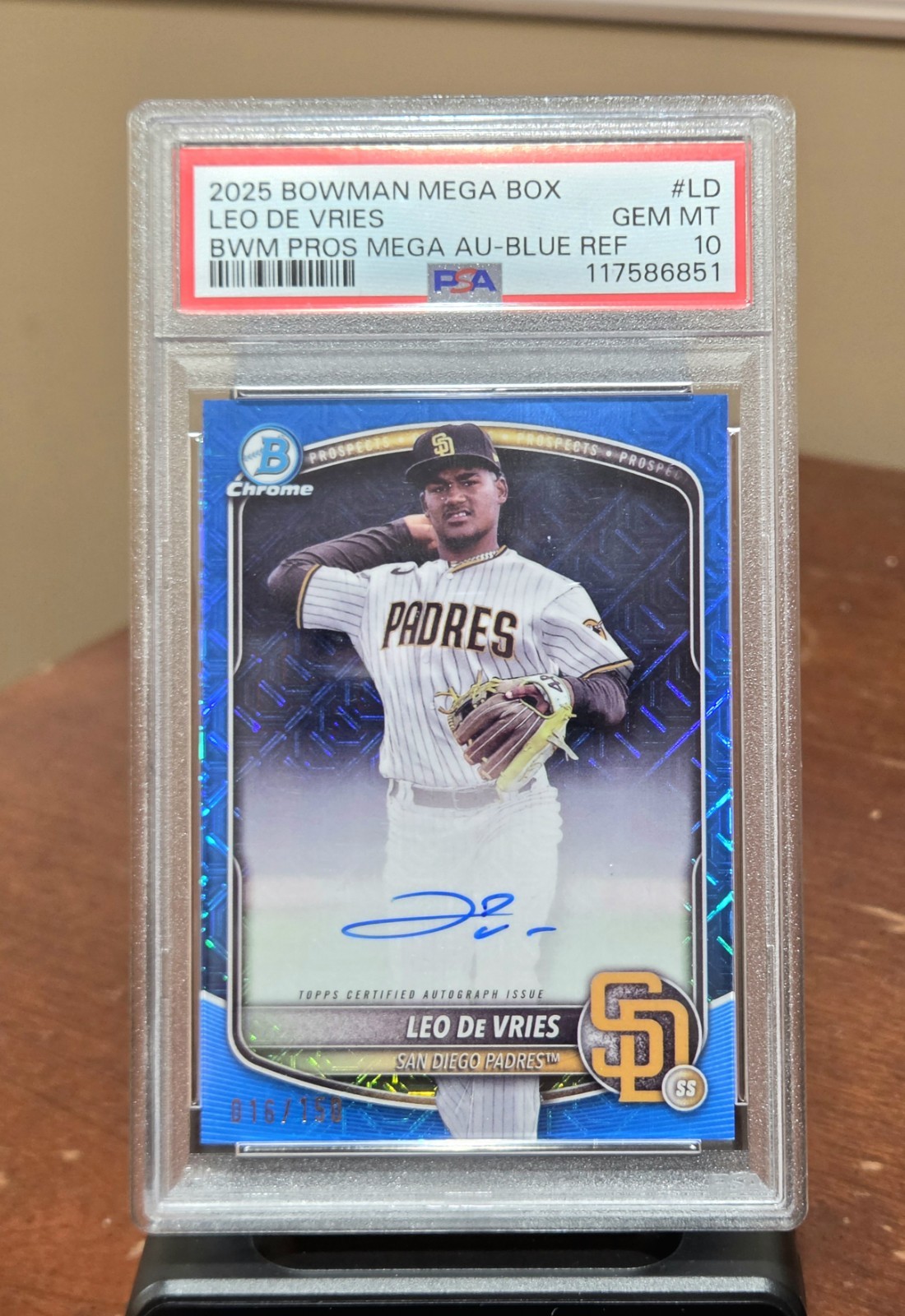 2025 Bowman Chrome Mega Box Leo De Vries Auto Blue Refractor /150 PSA 10 💎