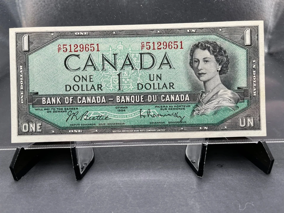 1954 Bank of Canada $1 Modified Bank Note CCCS Graded GEM UNC-66 SN# CF5129651 - Image 2 of 4