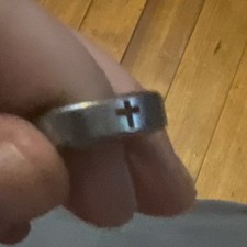 Silver Stainless Steel Engraved Cross Band Ri...