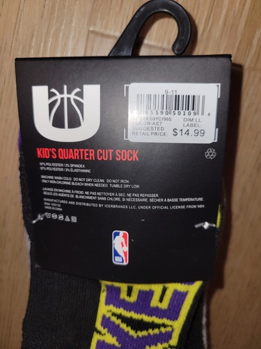 NBA Los Angeles Lakers Kid’s Quarter Cut Socks 3 Pair Pack Sock Size 9-11 New - Picture 5 of 8
