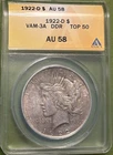 1922 D Silver Peace Dollar 🇺🇸 ANACS AU58 Top 50 VAM 3A DDR Leaves & Crack🔥