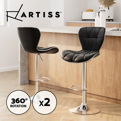 Artiss 2x Bar Stools Kitchen Counter Stool Gas Lift Swivel Leather Chairs Black - image 1 of 4