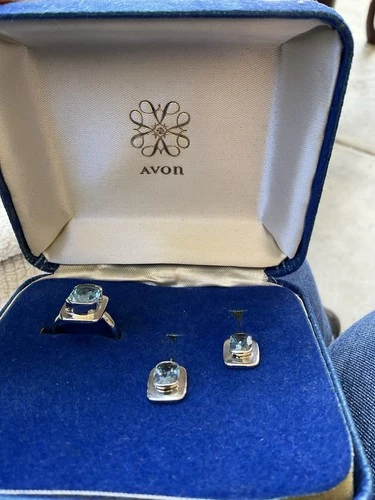 Vintage Sterling Silver Avon Ring and Earring Set  Signed Original Box